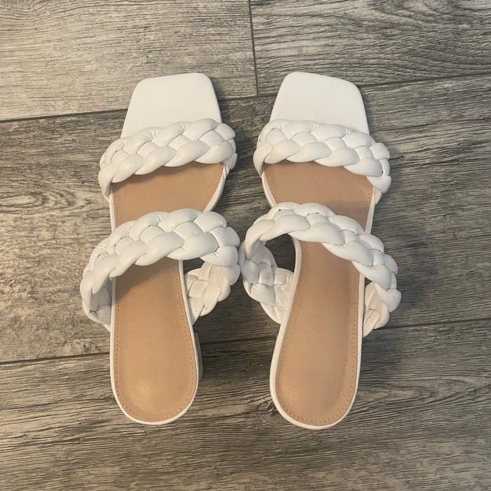 White braided square toe heel